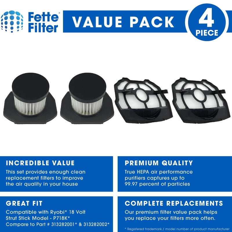 Fette Filter - Filter Replacement compatible 18 Volt Strut Stick Vacuum Cleaner for models P718 P718K P7181 Part 313282001 313282002 A32SV0 2 Filter with 2 Pre-Screen - Image 2
